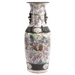 A CHINESE PORCELAIN VASE EARLY 20TH CENTURY with a crackle glaze and decorated with famille rose
