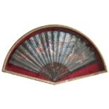 λ AN ITALIAN PAINTED FAN LATE 18TH / EARLY 19TH CENTURY decorated with a classical river scene, with