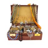 A large quantity of jewellery in a leather case including a pair of cut steel buckles, a set of