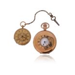 A 9ct gold half hunting-cased pocket watch by Benson, subsidiary seconds dial, 98g total, and an