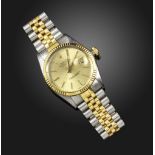 An Oyster Perpetual Datejust steel and gold wristwatch by Rolex, the signed dial with baton numerals