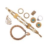 A group of jewellery, including a diamond solitaire ring, a 15ct gold bracelet, a 9ct gold bracelet,