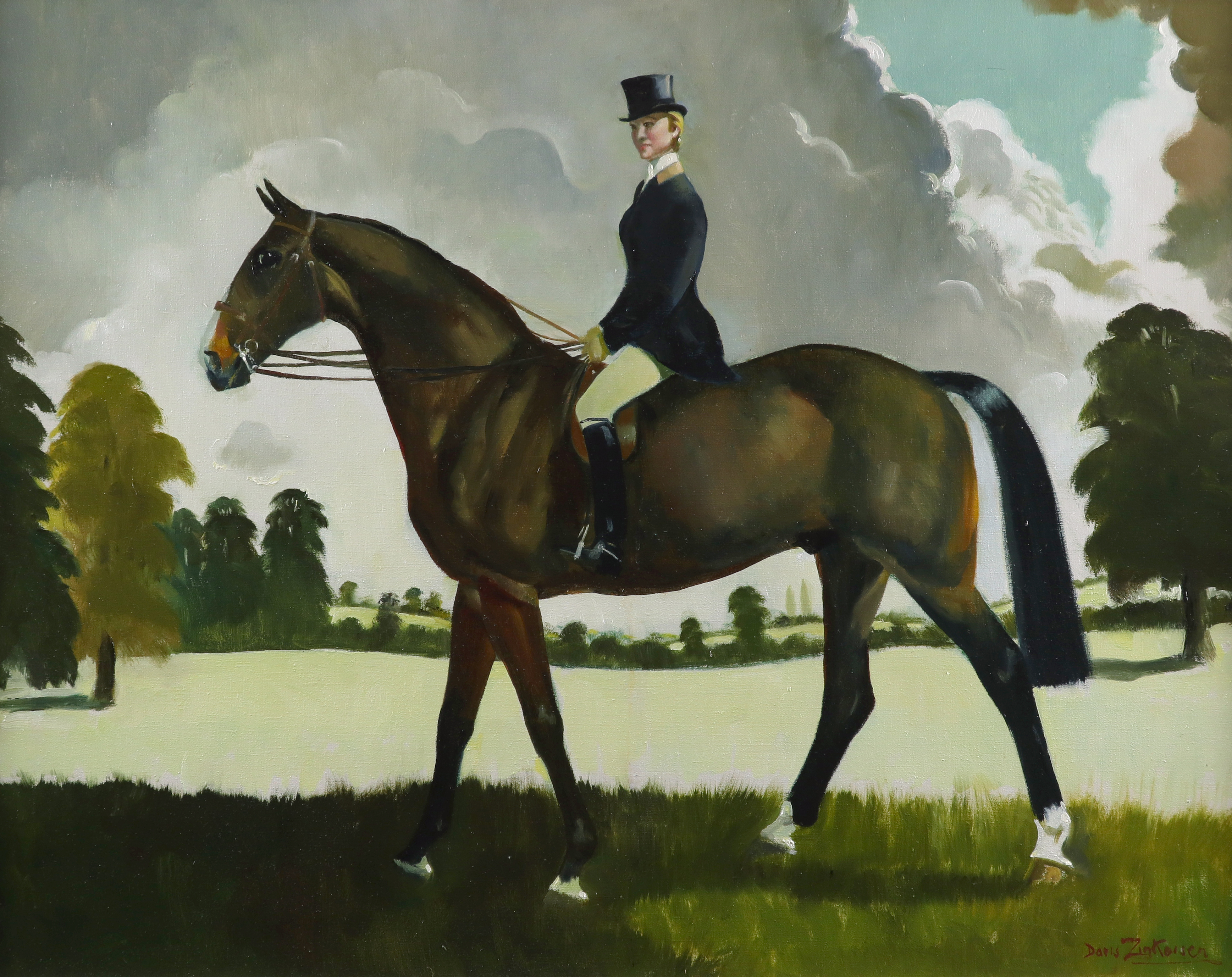 ‡Doris Zinkeisen (Scottish 1898-1991) Miss Hennesey on her hunter Signed Doris Zinkeisen (lower