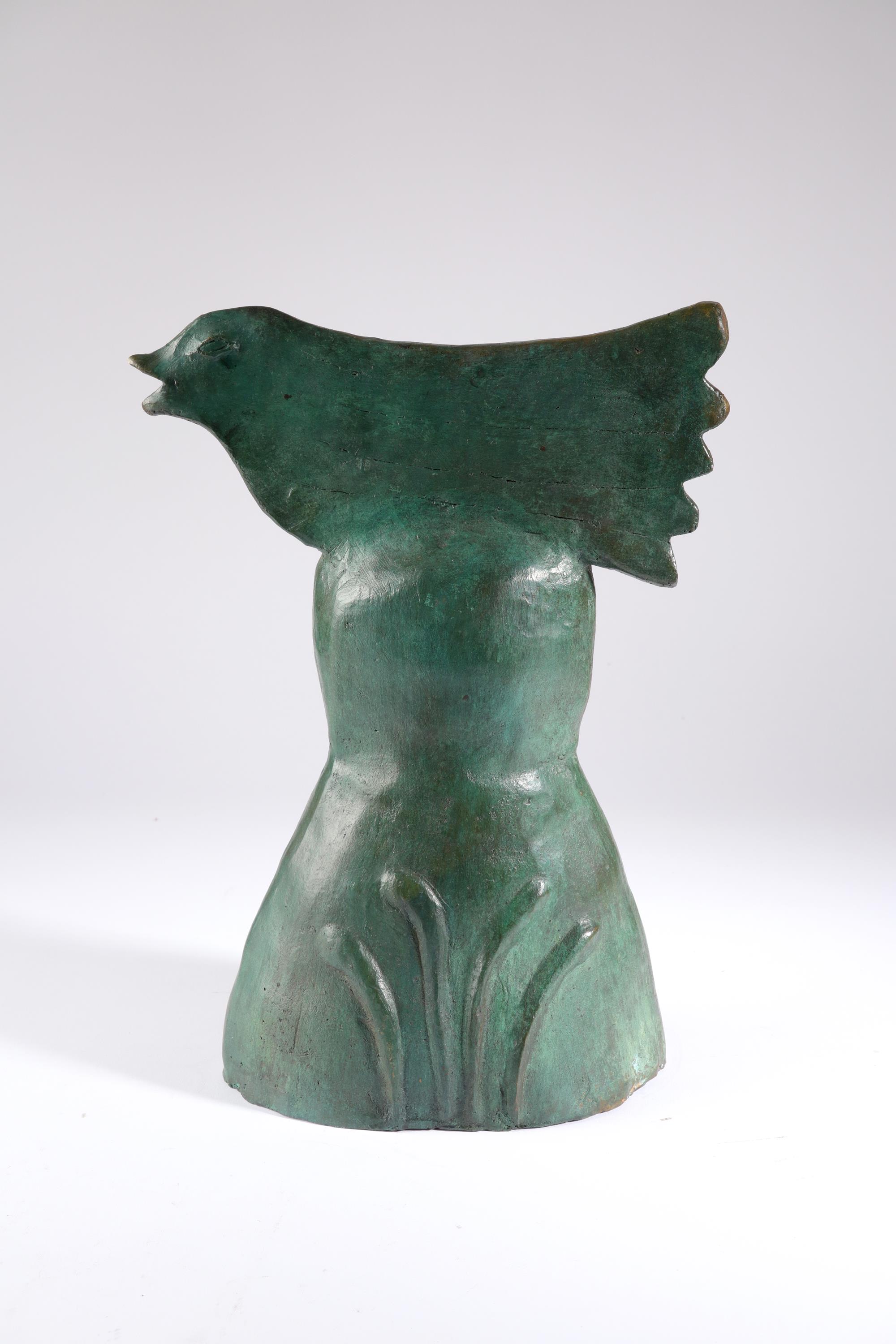 Jesus Tellosa (Mexican 20th Century) Bronze cat and three doves Bronze with green patination 35cm - Image 3 of 5