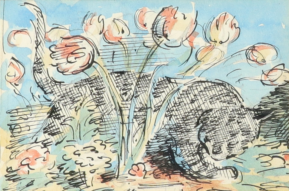 ‡Edward Ardizzone CBE, RA (1900-1979) Old Perisher in the flowerbed Watercolour, pen and black