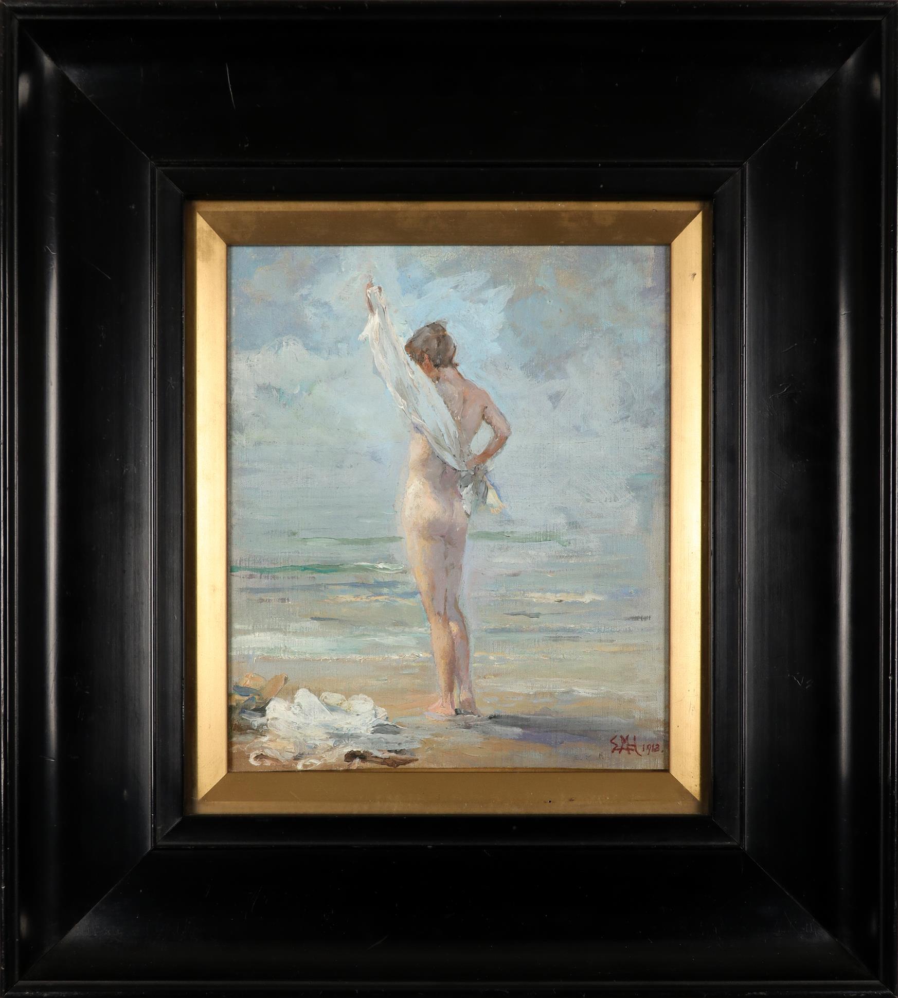 Edward Matthew Hale (1852-1924) Nude on a beach Signed with initials and dated EMH/1913 (lower - Image 2 of 3