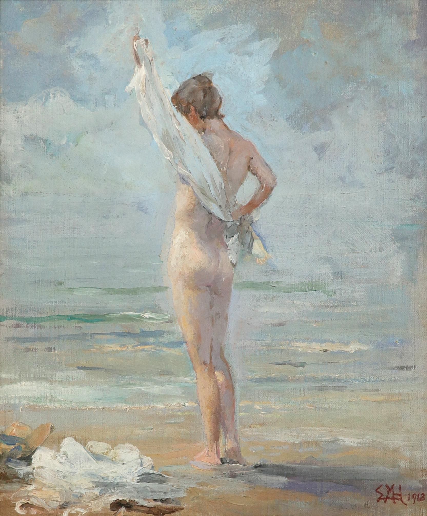 Edward Matthew Hale (1852-1924) Nude on a beach Signed with initials and dated EMH/1913 (lower