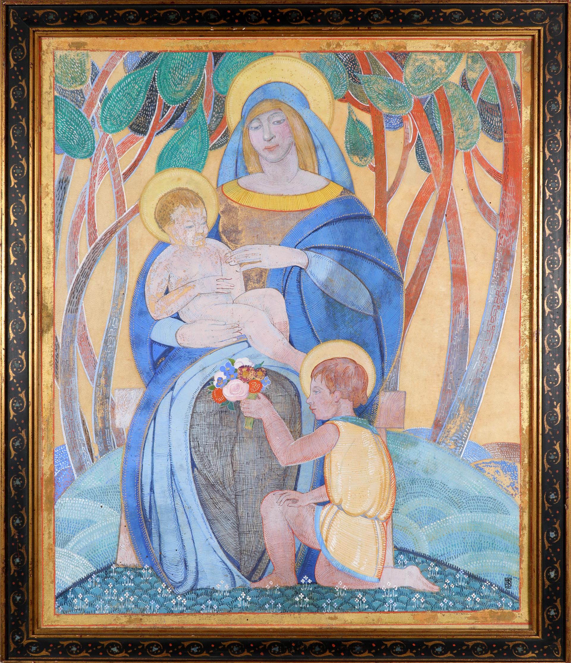 ‡Dorothy K. Thick (20th Century) The Madonna and Child with St John the Baptist Signed with monogram - Image 2 of 3