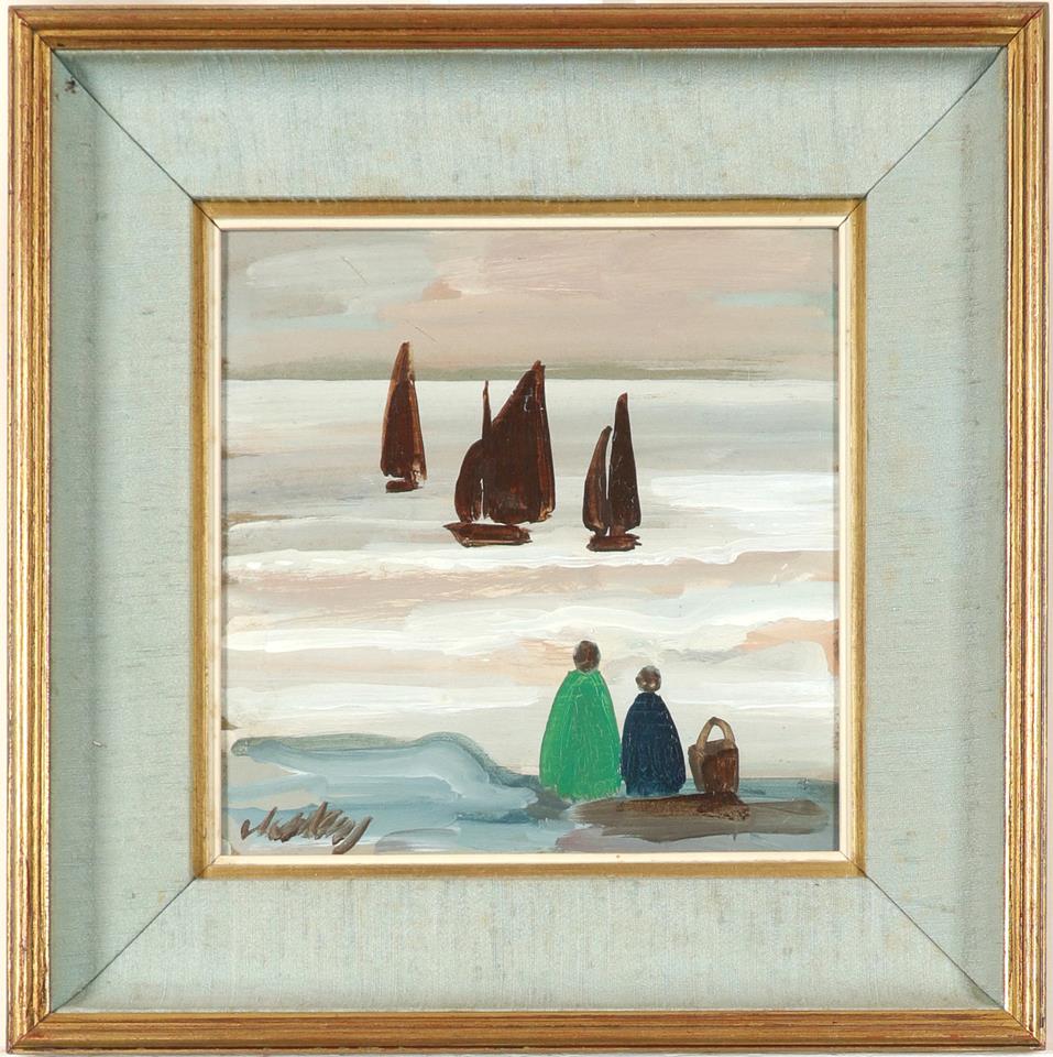 ‡Markey Robinson (Irish 1918-1999) Shoreline Signed Markey (lower left) Oil on board 19.4 x 19.4cm - Image 2 of 3