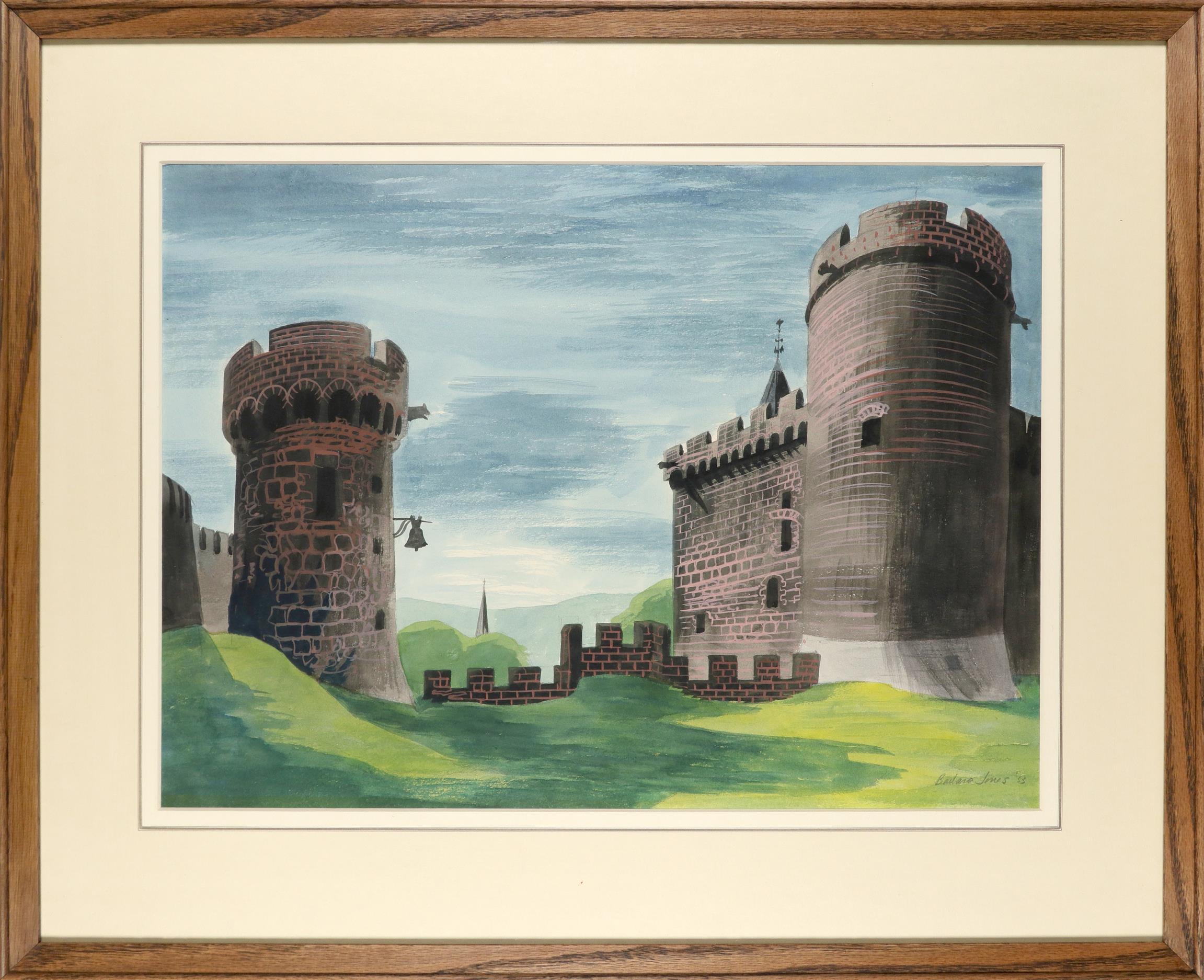 ‡Barbara Jones (1912-1978) View of a castle Signed and dated Barbara Jones '53 Watercolour and - Image 2 of 3