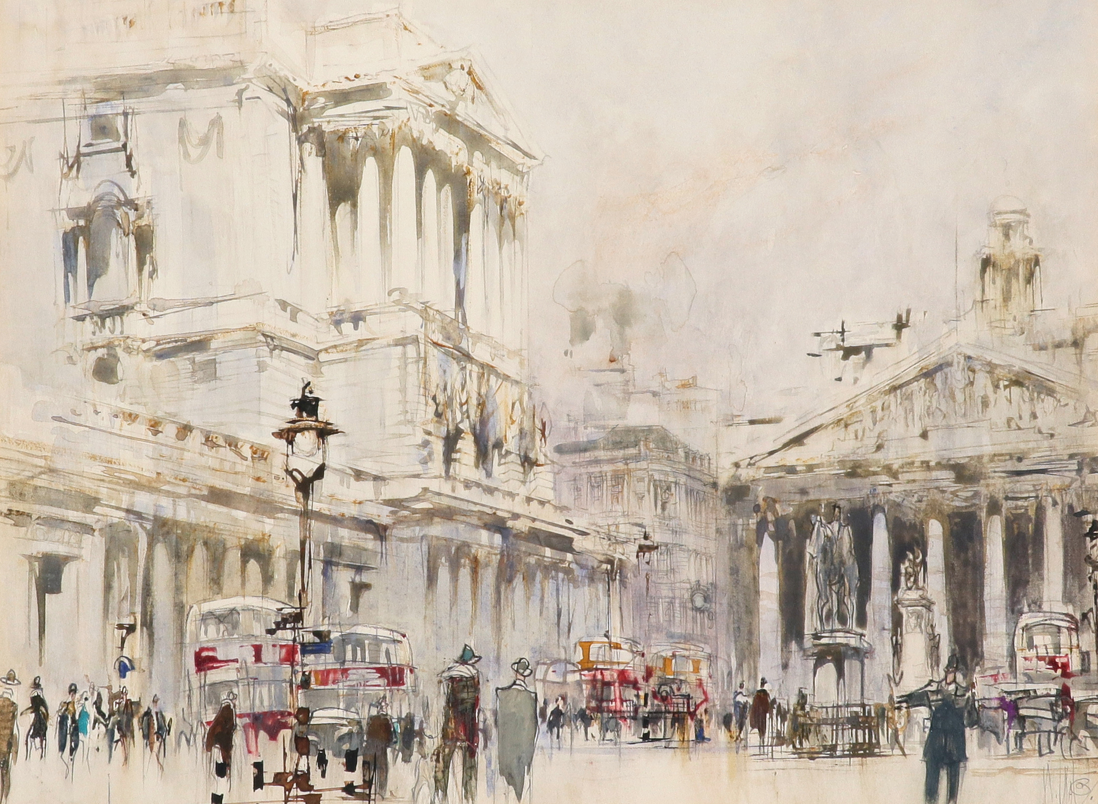 William Walcot RBA, RE (1874-1943) The Bank of England and the Royal Exchange Signed W.Walcot (lower