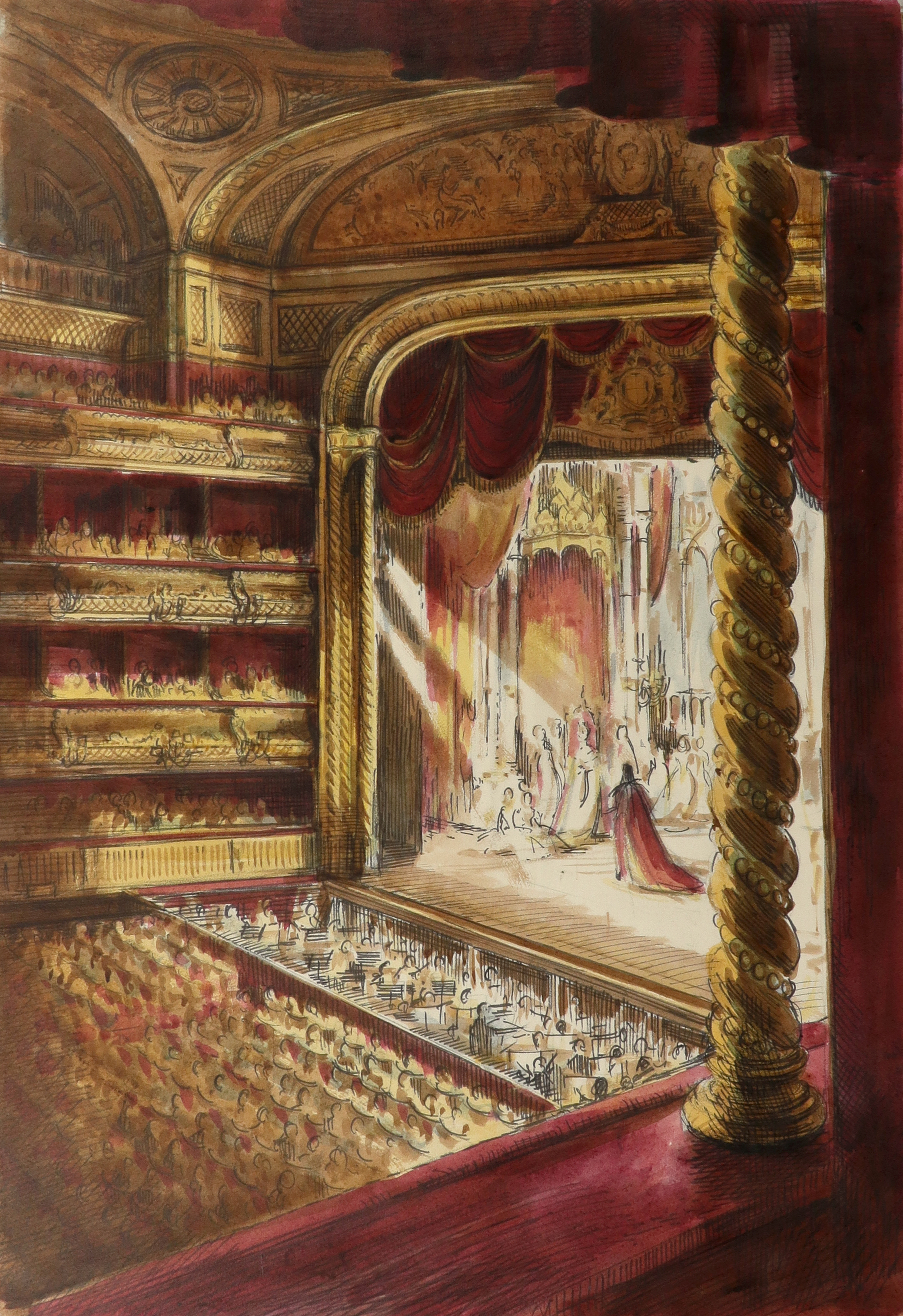 ‡Carl Toms OBE (1927-1999) The Royal Opera House, Covent Garden Watercolour heightened with gum