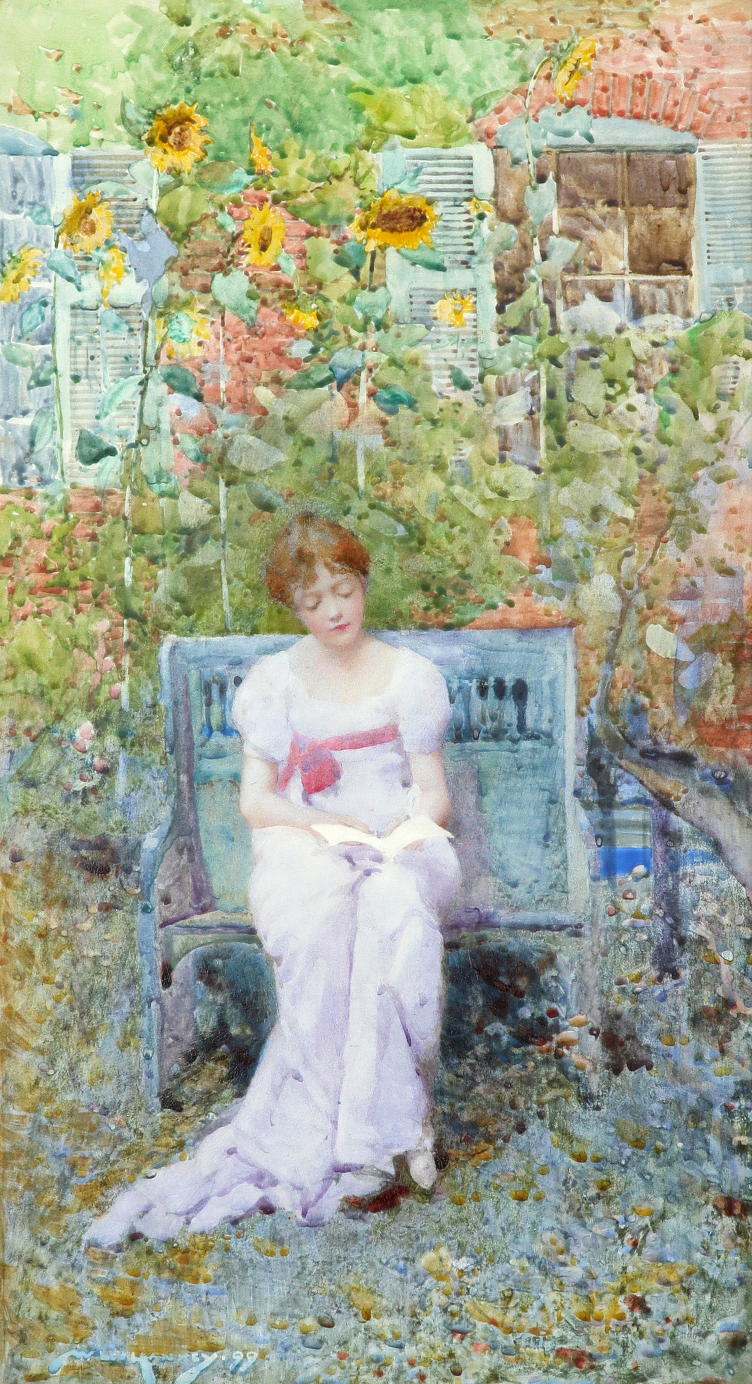 ‡William Lee Hankey RWS, RI, ROI, RE, NS (1869-1952) Young lady reading on a garden bench Signed and