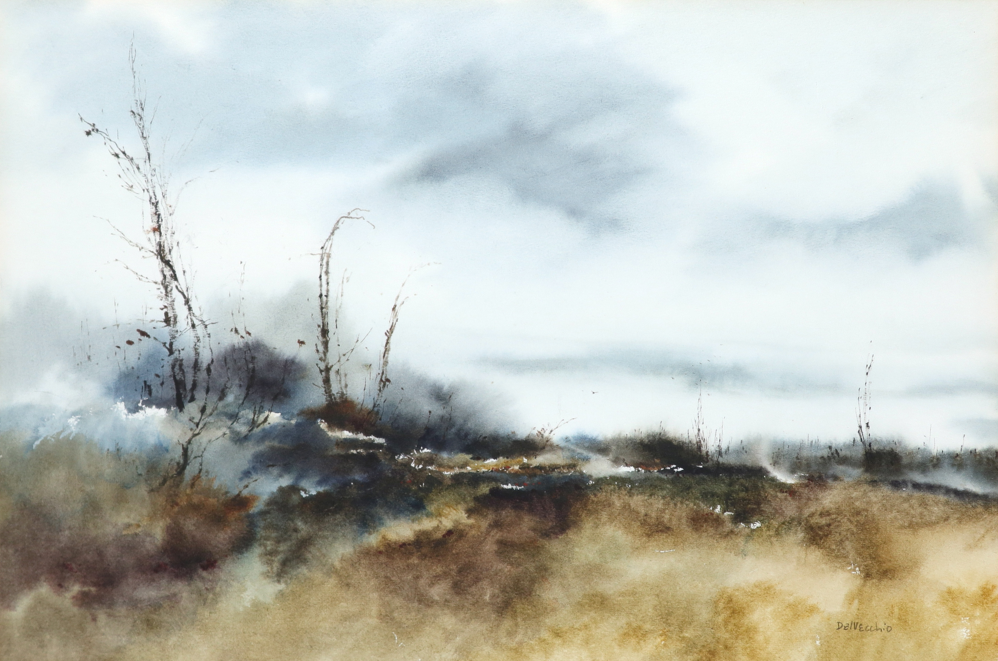Phyllis Del Vecchio (American Contemporary) Landscape shrouded in mist Signed DelVecchio (lower
