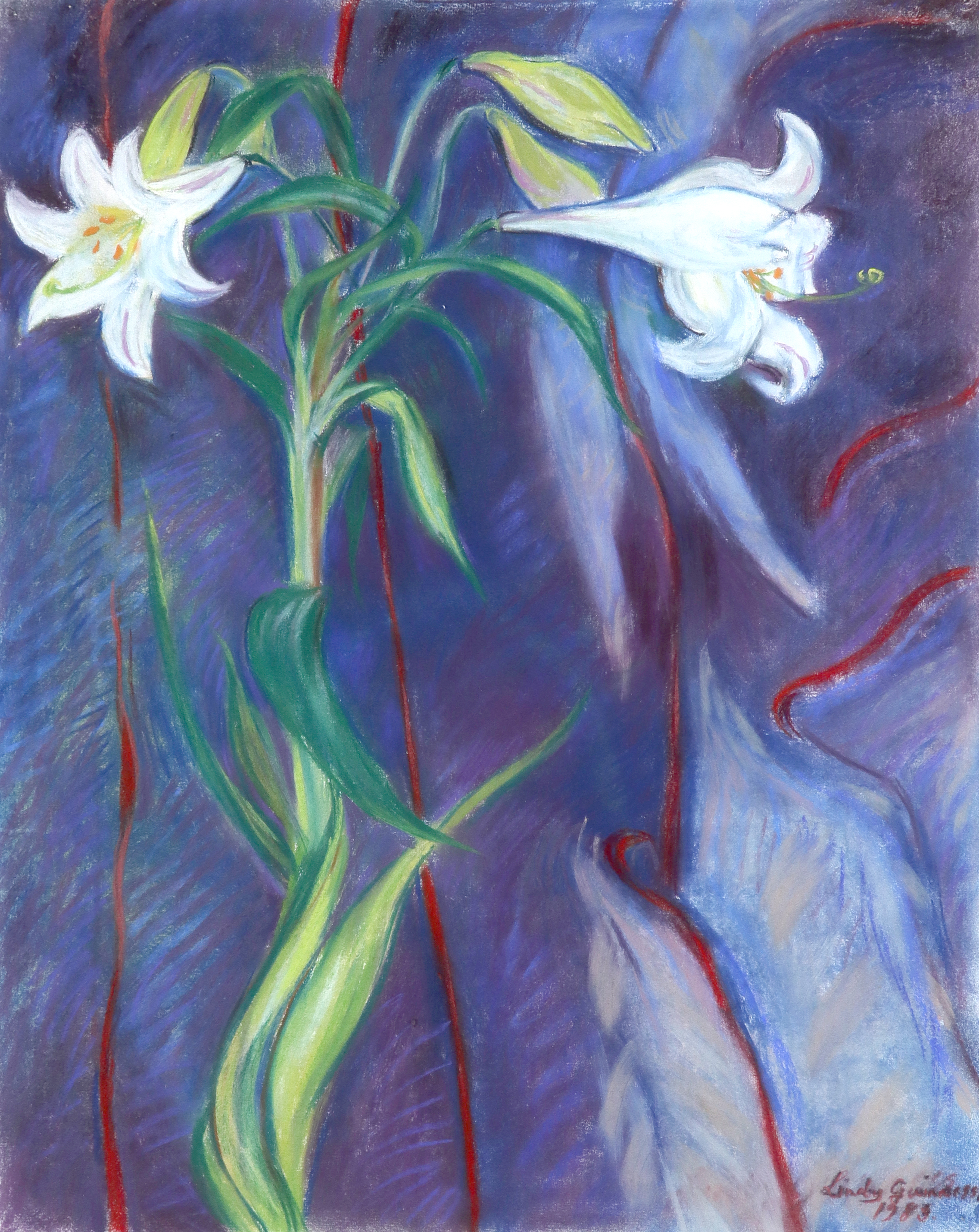 ‡Lindy Guinness (1941-2020) Easter lillies Signed and dated Lindy Guinness/1983 (lower right) Pastel