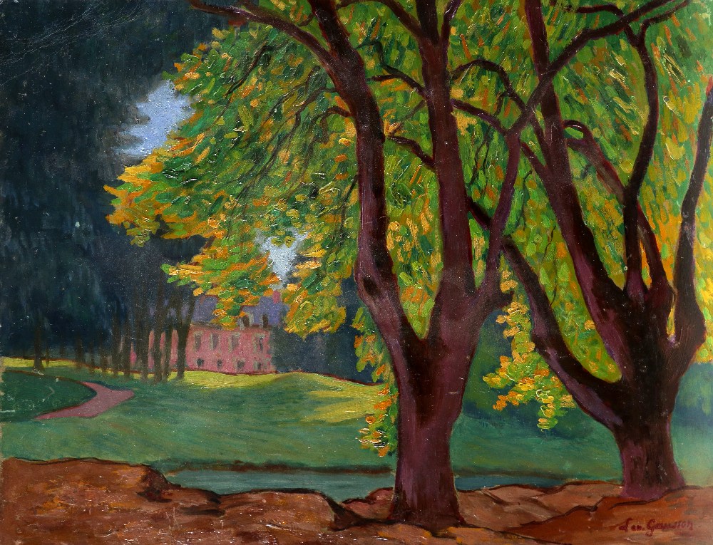 Léo Gausson (French 1860-1944) View of a château through the trees Signed Leo. Gausson (lower right)