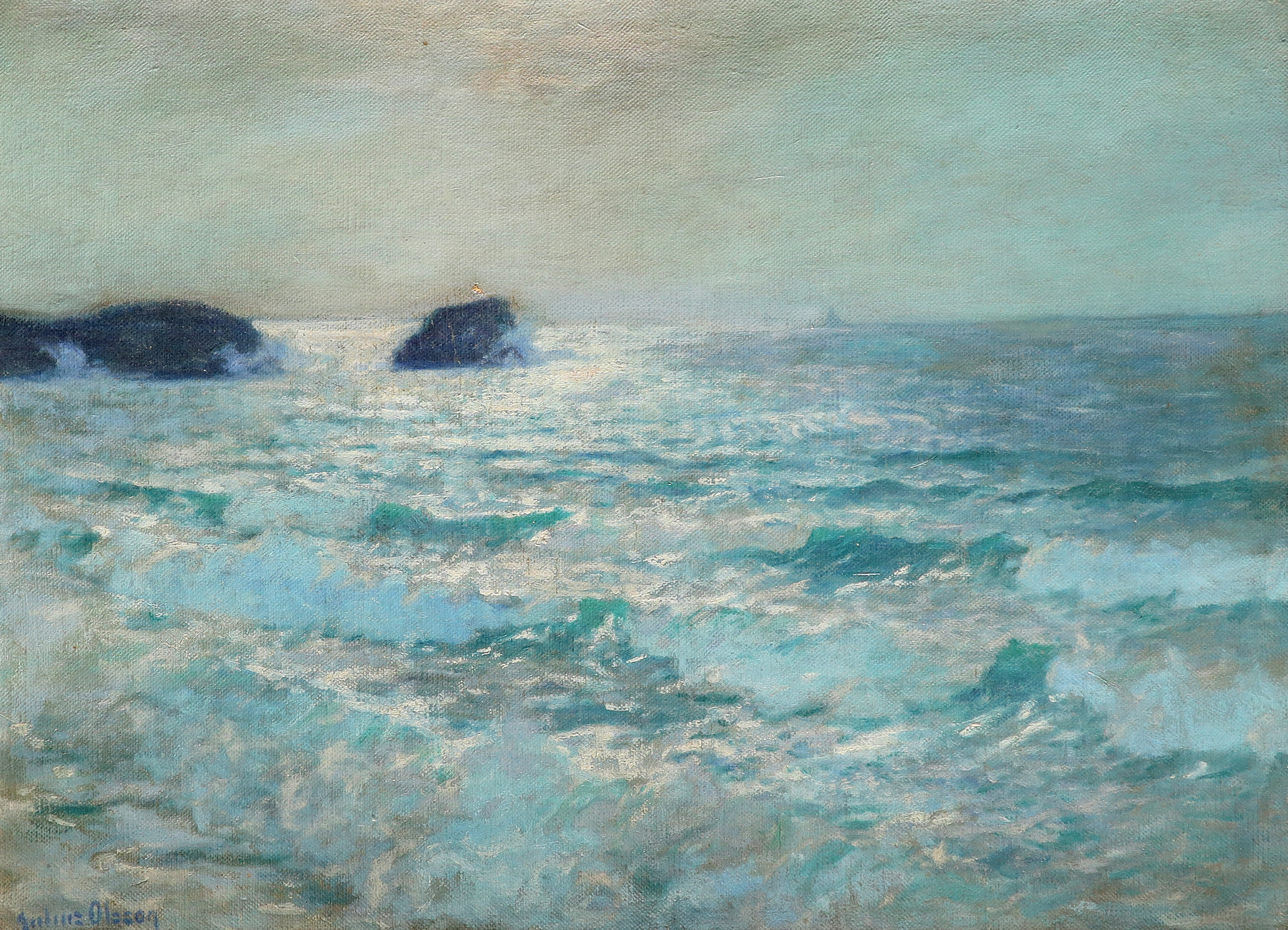 Julius Olsson RA (1864-1942) A calm sea Signed Julius Olsson (lower left) Oil on canvas 45.5 x 61cm