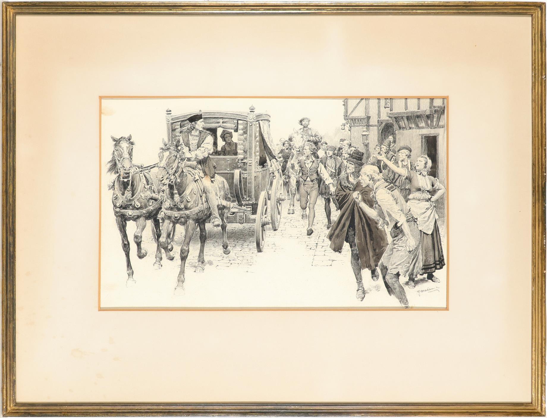 ‡Fortunio Matania RI (Italian 1881-1963) Anne Boyleyn being driven through the crowd Signed FMatania - Image 2 of 3