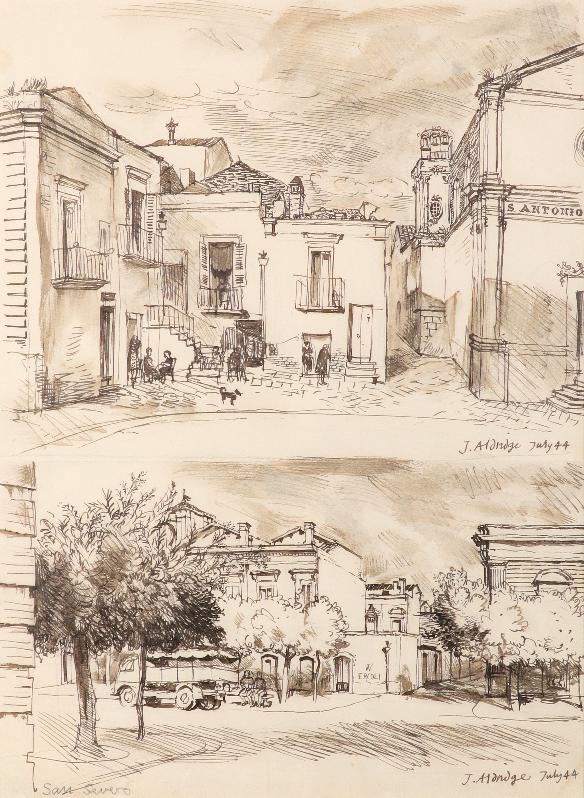 ‡John Aldridge RA (1905-1983) Two views of San Severo, Italy Signed and dated twice J. Aldridge July