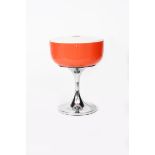 An I Guzzini acrylic and chrome table lamp designed by Harvey Guzzini, orange acrylic shade with