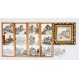 A set of twelve Minton's Rural Scenes tiles designed by L T Swetnam, each printed in sepia,