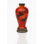 A Bernard Moore flambe vase with silver mounts by the Duchess of Sutherland's Cripples Guild, the