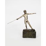 S Schival Berg Javelin thrower silver bronze, on naturalistic base, on veined marble base indistinct