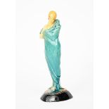 Jessie Lawson Peacey (1885-1965) a pottery figure of a woman in a shawl, on triangular section base,