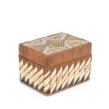 A MicMac box and cover Northeast, North America cedar, birch bark, reed and quill, dyed and natural,