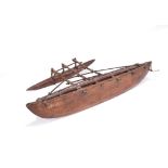 A Kiribati model outrigger Micronesia named ITAIA and with fibre binding, 35.5cm long.