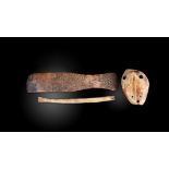λAn Inuit handle / scraper Alaska walrus ivory, with a textured surface, the back with the remains