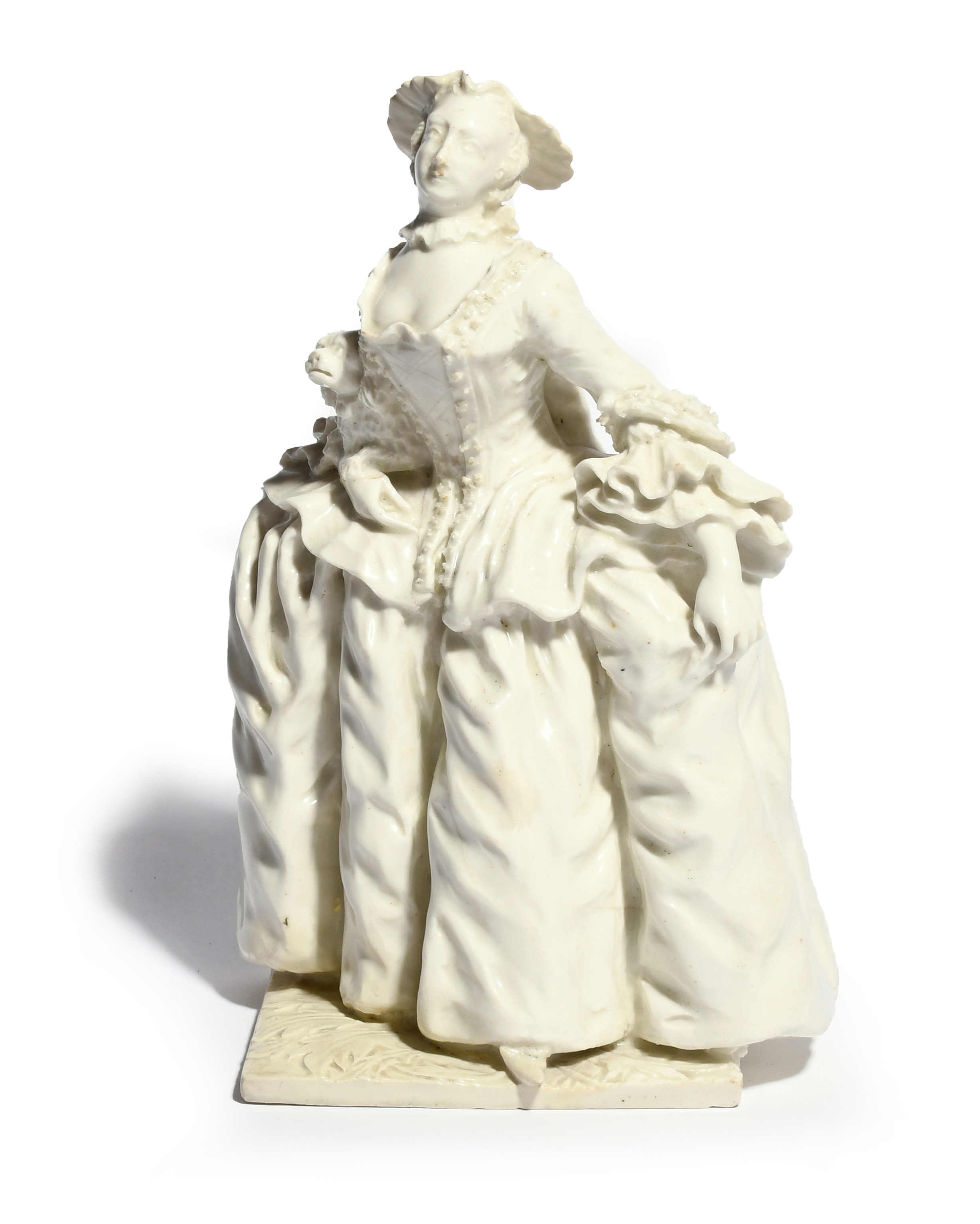 A large Bow white-glazed figure of the actress Kitty Clive c.1750, modelled in her role as Mrs - Image 2 of 3