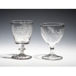 Two glass rummers c.1790-1830, one engraved with hops and barley and the initials 'WJJ', the other