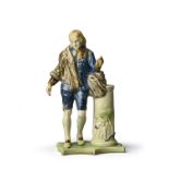 A rare Ralph Wood pearlware figure of John Milton c.1790-1800, standing beside a pillar moulded with