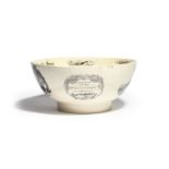 A large and rare commemorative creamware punchbowl dated 1793, the exterior printed in black with