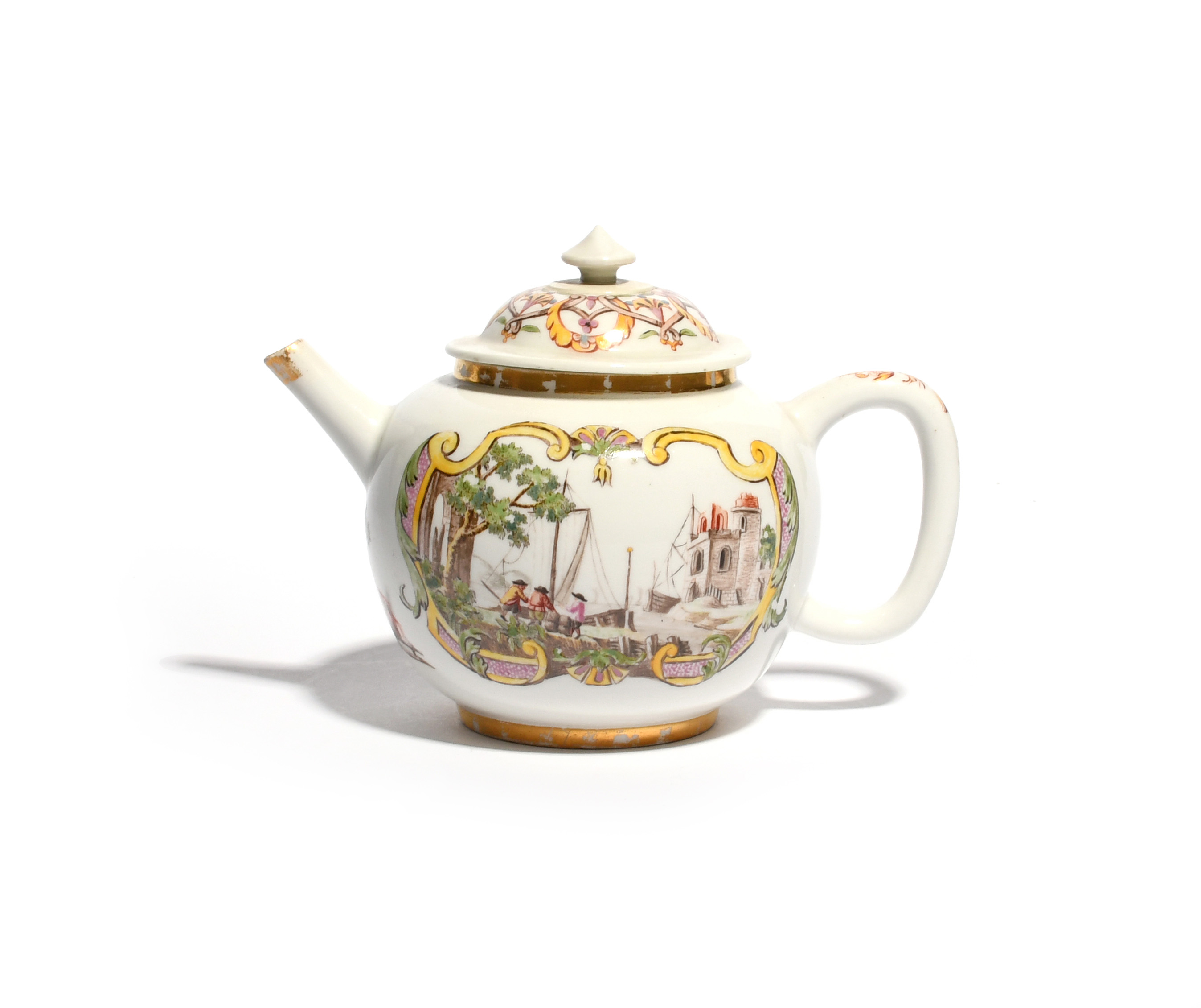 A Meissen hausmaler teapot and cover c.1725, painted probably in a Bayreuth atelier with figures - Image 2 of 3