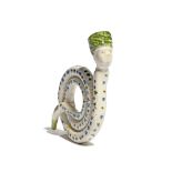 A Pratt ware novelty pipe c.1800, formed as a coiled snake holding a turbanned head in its mouth