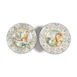 A pair of massive Italian maiolica chargers 19th century, painted with scenes of Neptune and Venus