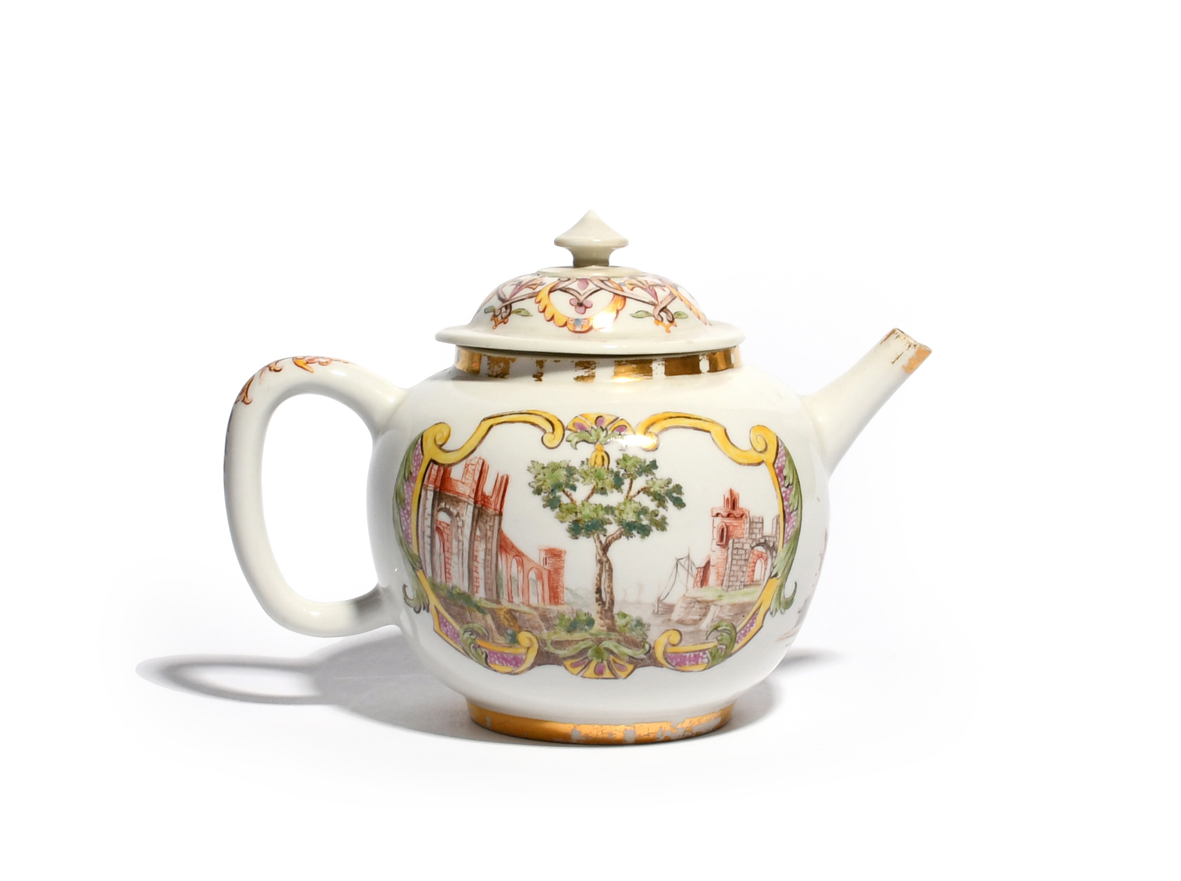 A Meissen hausmaler teapot and cover c.1725, painted probably in a Bayreuth atelier with figures - Image 3 of 3