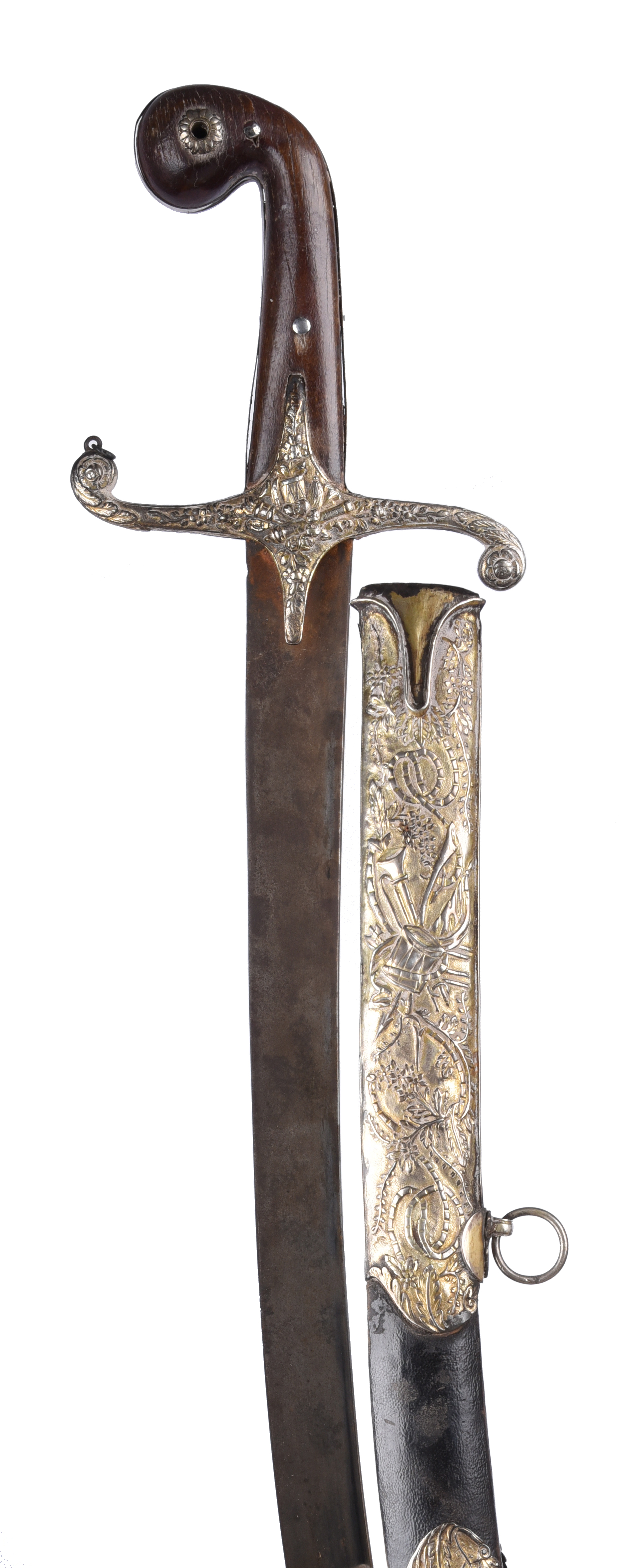 λ An eastern sword (shamshir), curved blade of watered steel 31 in.; hilt of kilij type with