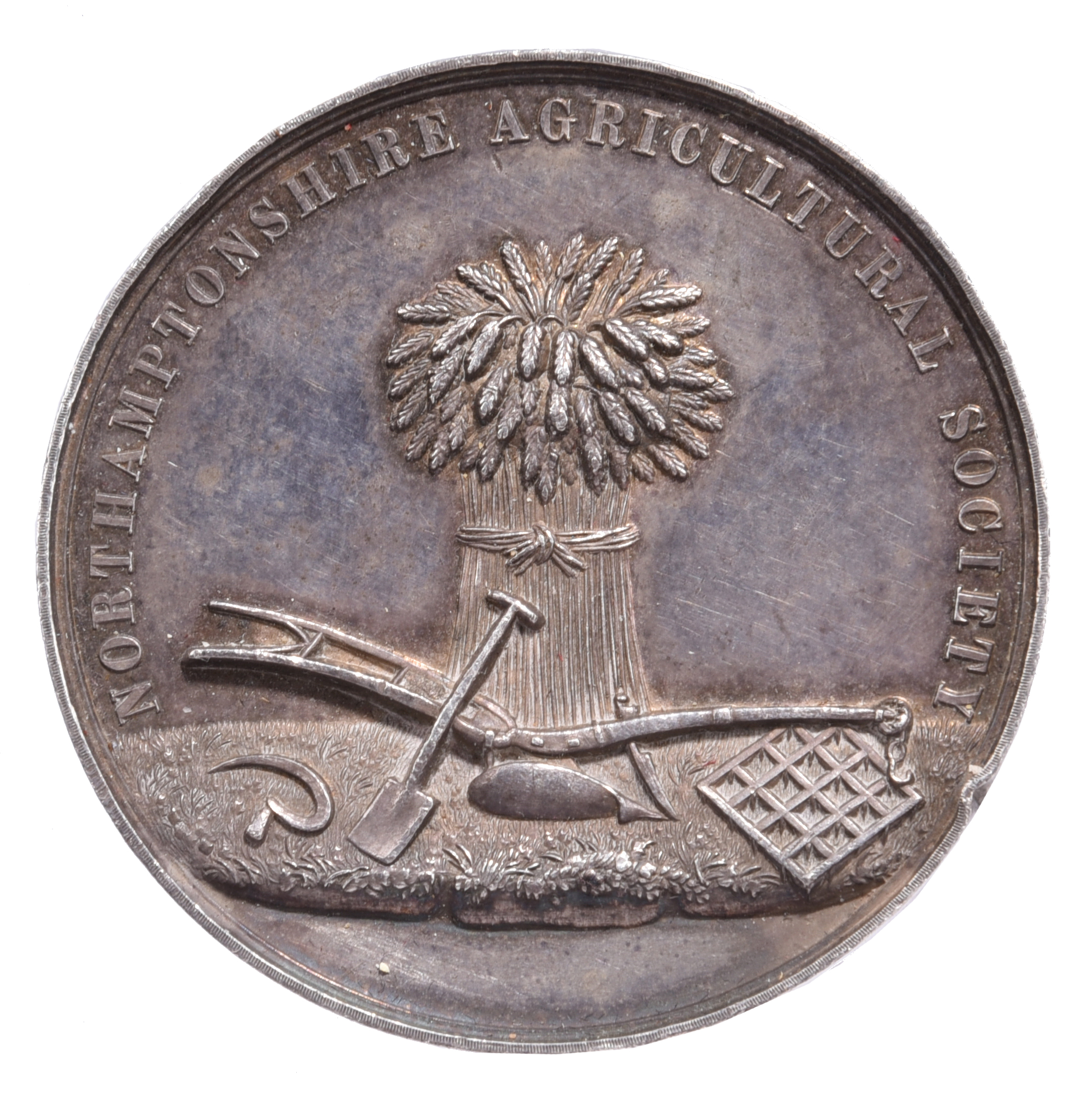 Northamptonshire Agricultural Society: a heavy silver prize medal: 51mm, a bushel of wheat with a