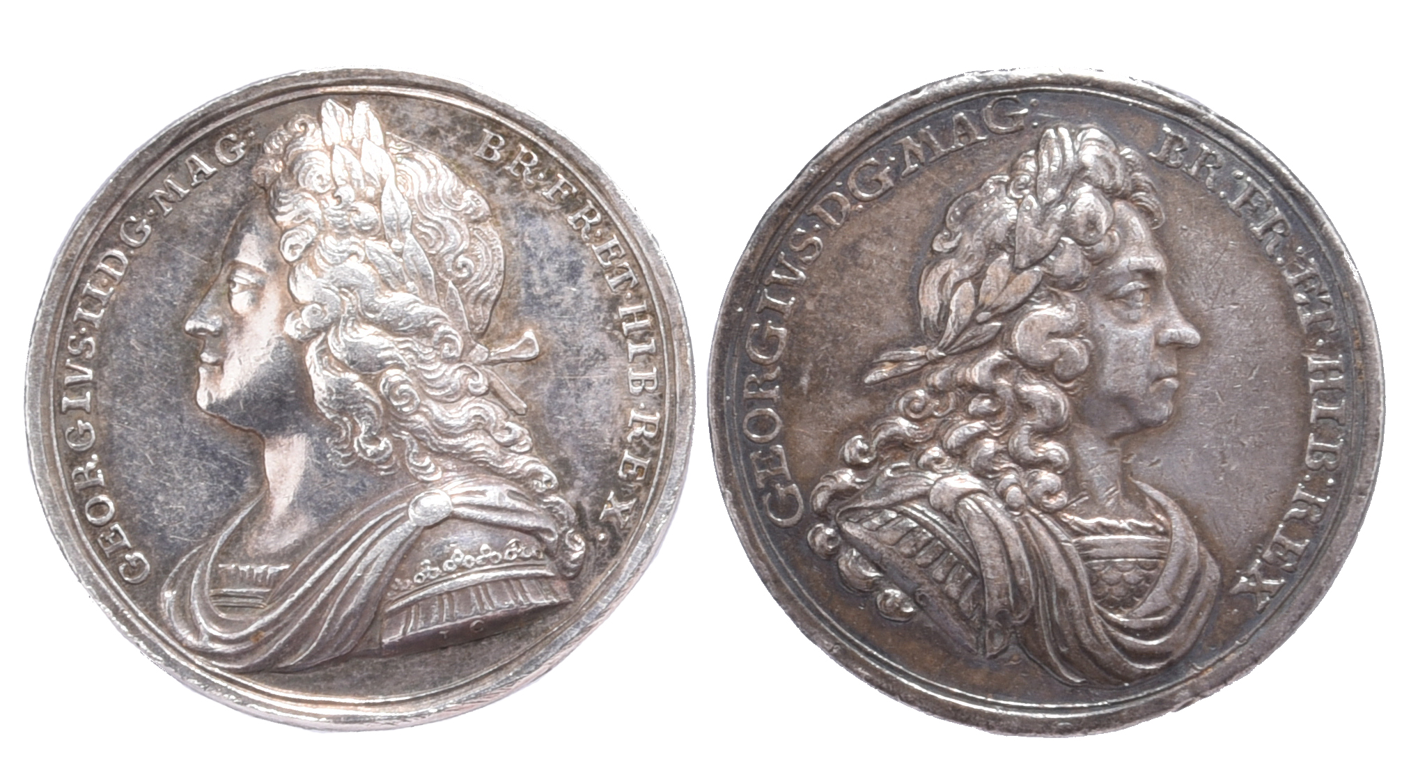 Two Georgian commemorative medals: George I: Accession 1714, AR, 34mm, armoured bust right, rev. the