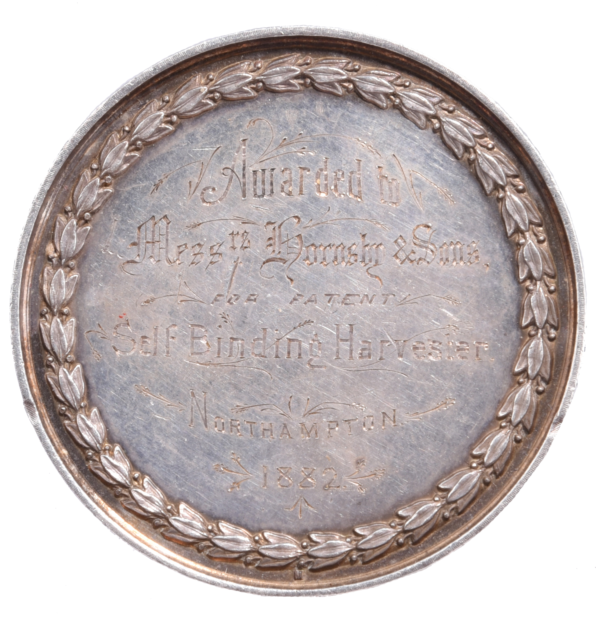 Northamptonshire Agricultural Society: a heavy silver prize medal: 51mm, a bushel of wheat with a - Image 2 of 2