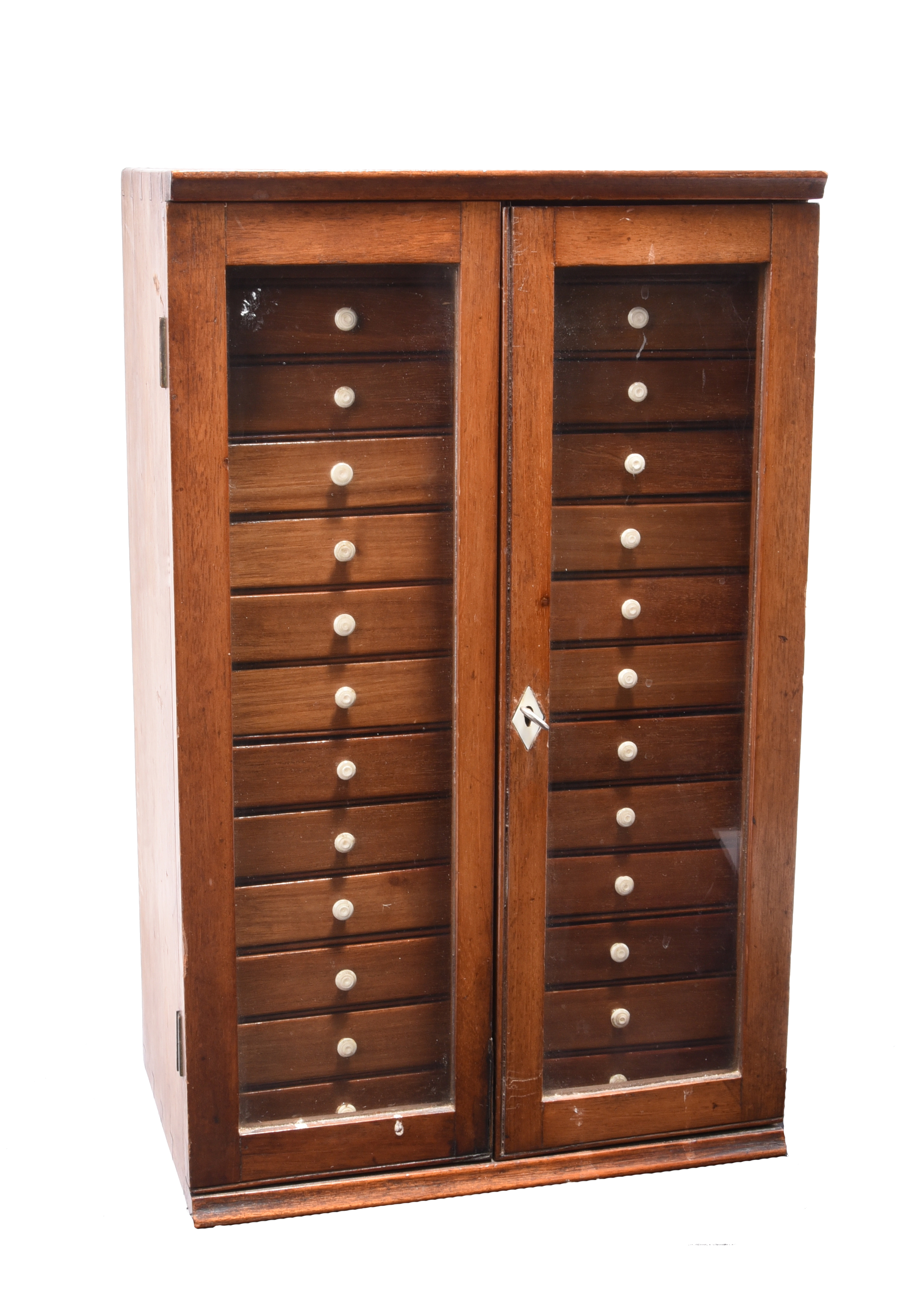 A late 19th/early 20th century collectors cabinet, 26 small drawers in two columns enclosed by - Image 2 of 3