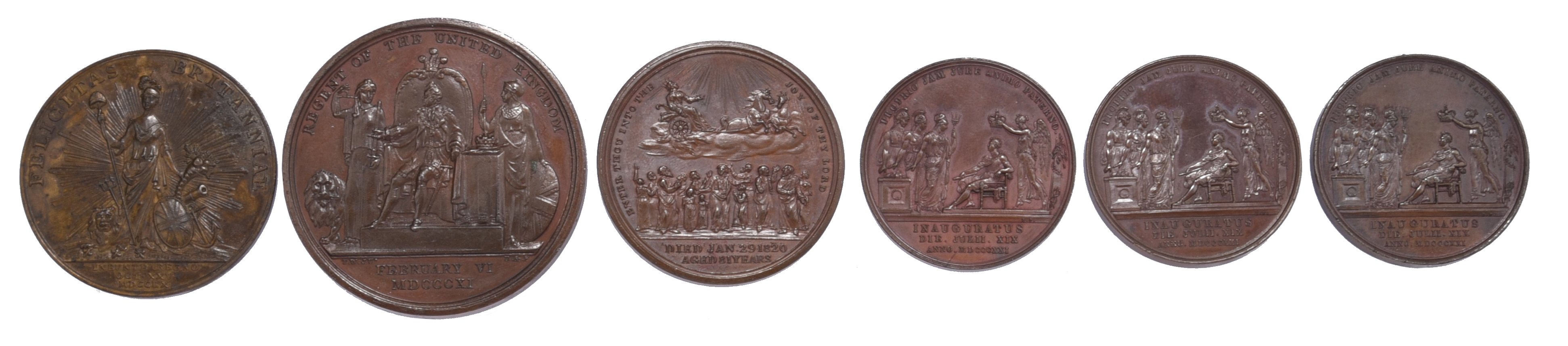 Hanoverian Kings of Britain: six medals, all AE: Accession of George III 1760, 41mm, armoured bust - Image 2 of 2