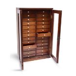 A late 19th/early 20th century collectors cabinet, 26 small drawers in two columns enclosed by