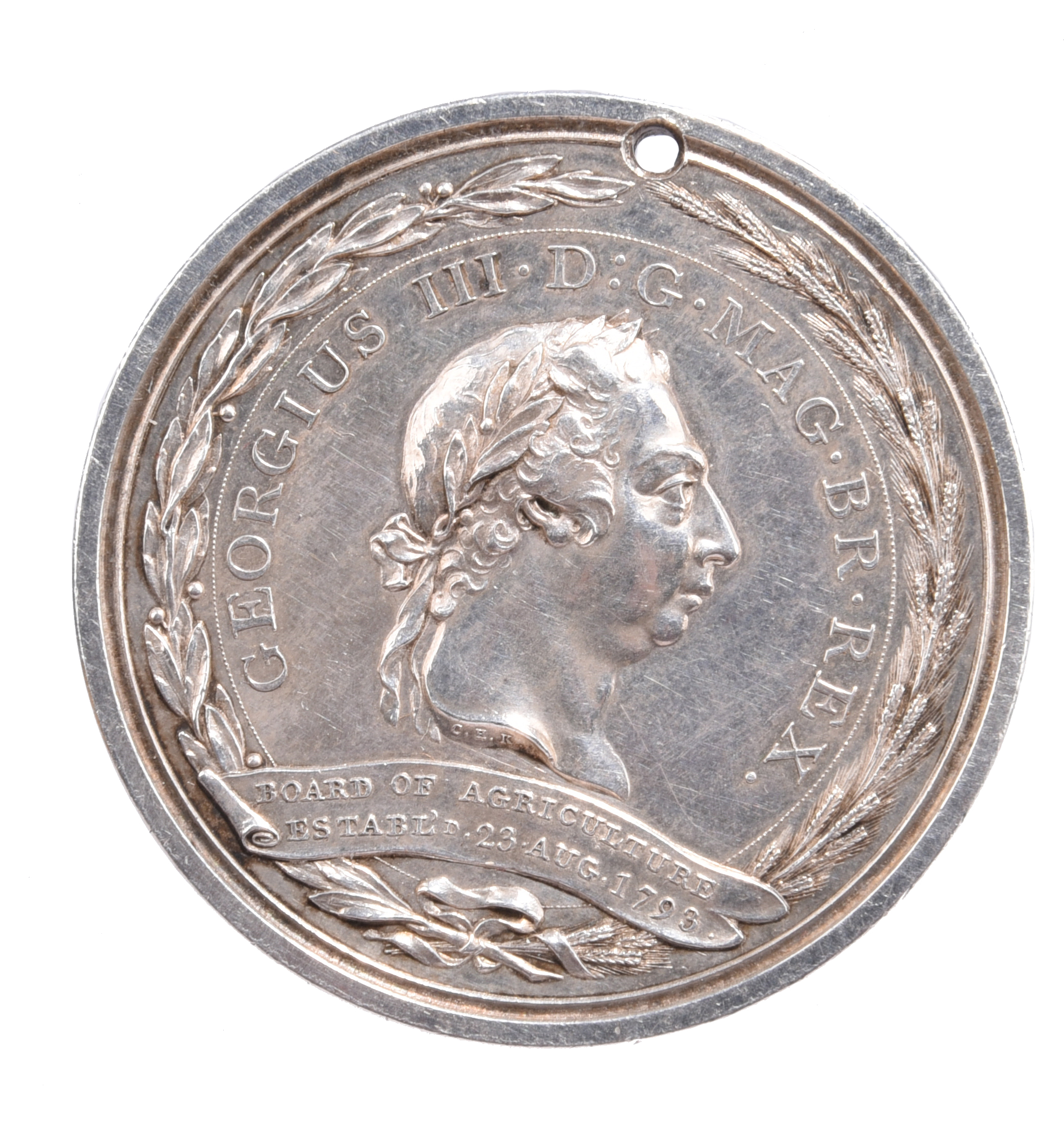 Board of Agriculture 1793, a silver prize medal, 48mm, laureate head of George III within a