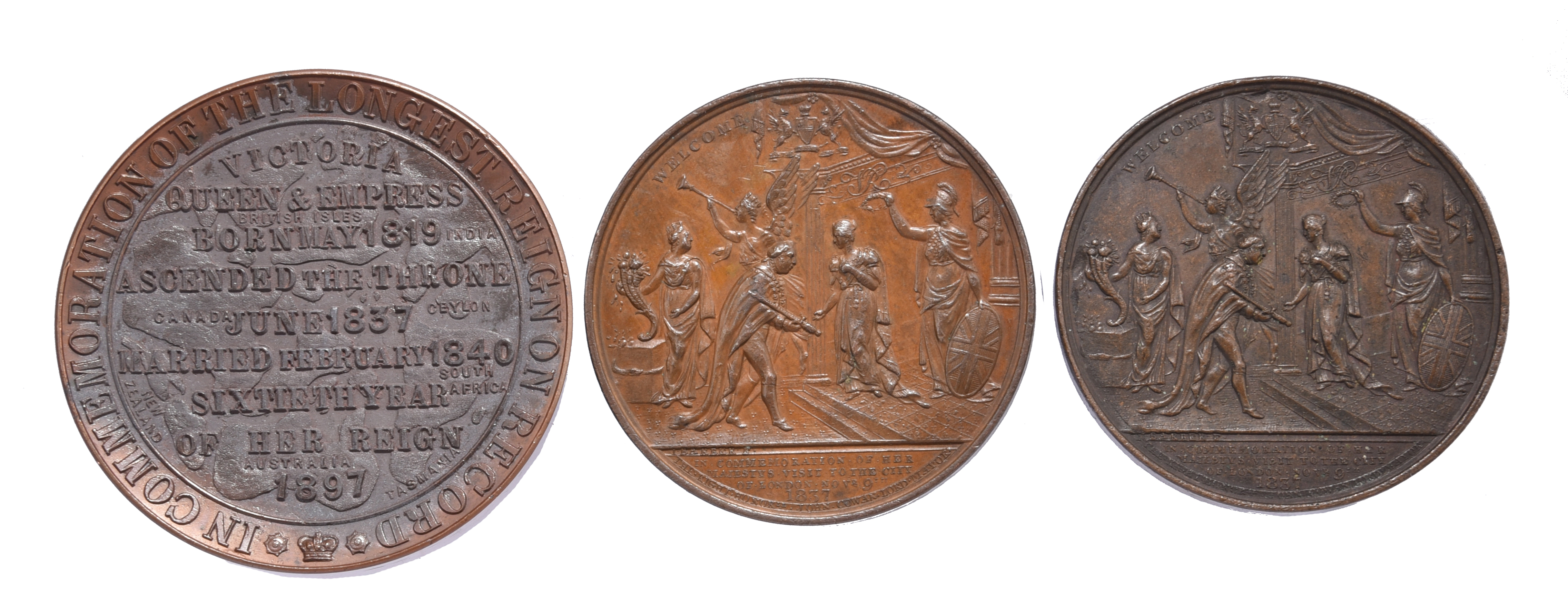 Victoria: three commemorative medals: Visit to the City of London 1837 (2), AE, 61mm, crowned bust - Image 2 of 2