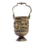 A GILT BRONZE SITULA OR HOLY WATER BUCKET IN GOTHIC STYLE 18TH / 19TH CENTURY with a swing handle,