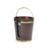 A GEORGE III MAHOGANY AND BRASS BOUND PLATE BUCKET C.1790-1800 of staved construction, with a